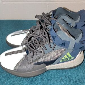 adidas Men's Gray, White and Navy High-Top Sneakers with Lime Accent